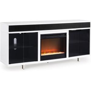 Signature Design by Ashley Gardoni Contemporary 72″ TV Stand with Electric Fireplace for TVs up to 82″, Black/White