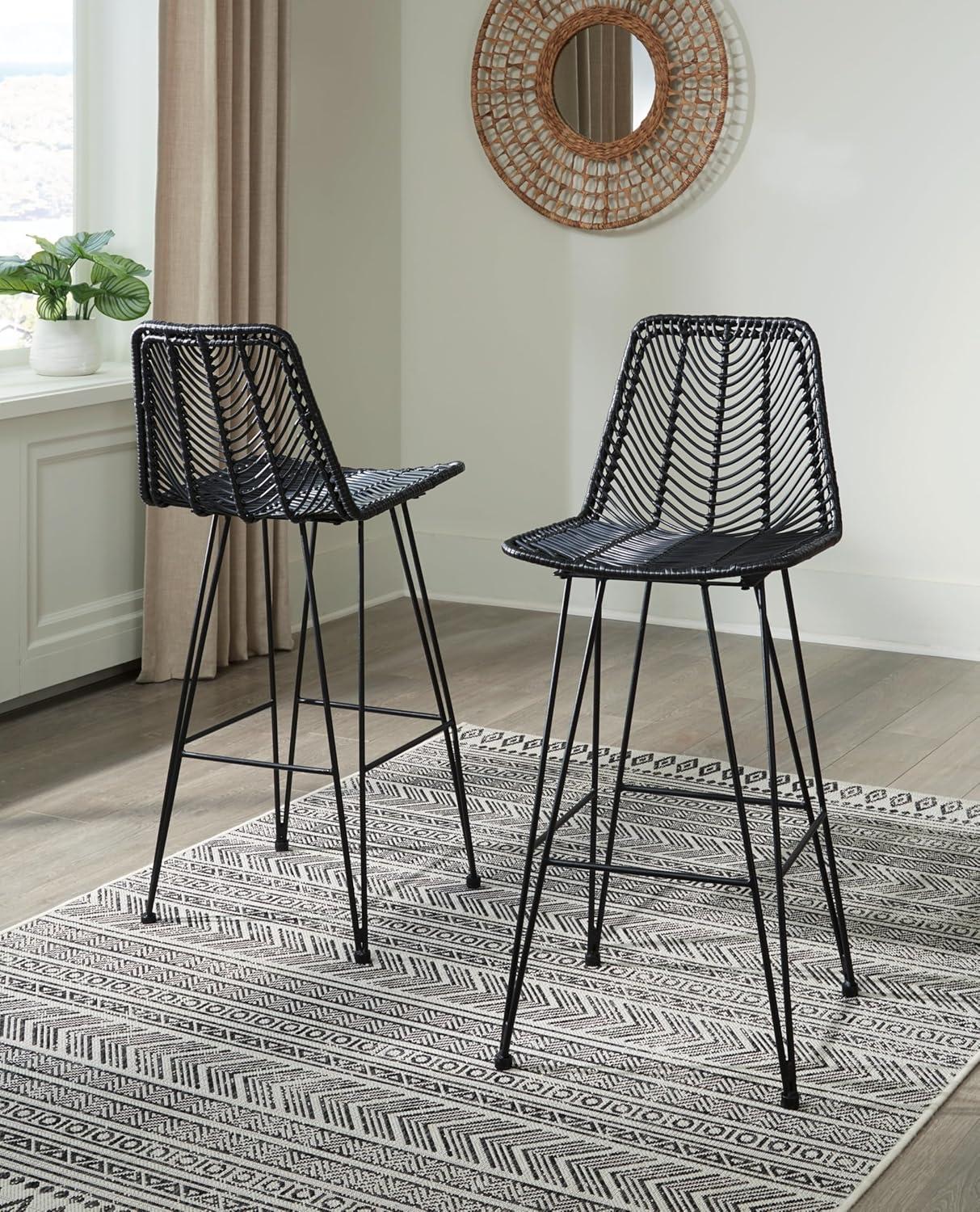 imageSignature Design by Ashley Angentree Bohemian 29 Bar Height Upholstered Barstool BlackBlack