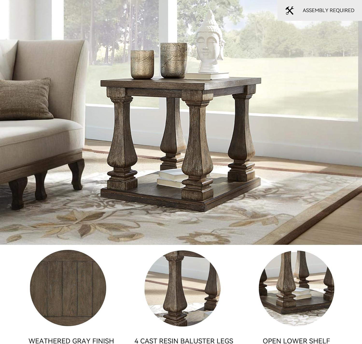 imageSignature Design by Ashley Arlendyne Traditional Oversized End Table with Open Lower Shelf Antique WhiteBrown