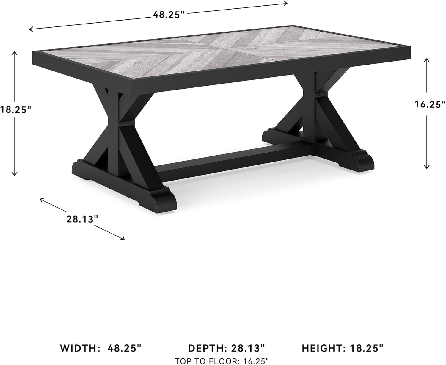 imageSignature Design by Ashley Beachcroft Farmhouse Weather and Rust Resistant Outdoor Coffee Table with Porcelain Tabletop Black amp Light GrayBlack