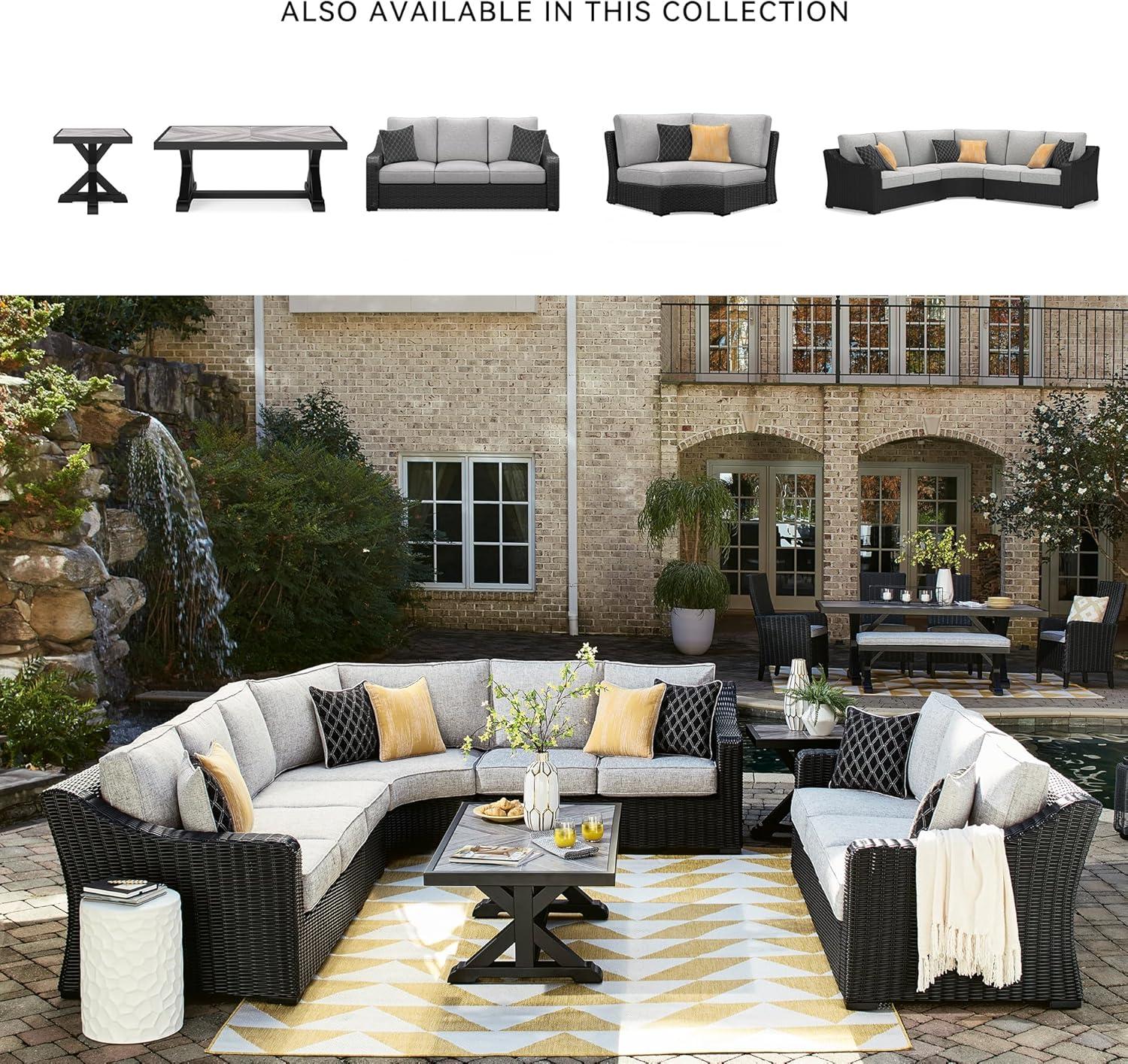 imageSignature Design by Ashley Beachcroft Farmhouse Weather and Rust Resistant Outdoor Coffee Table with Porcelain Tabletop Black amp Light GrayBlack