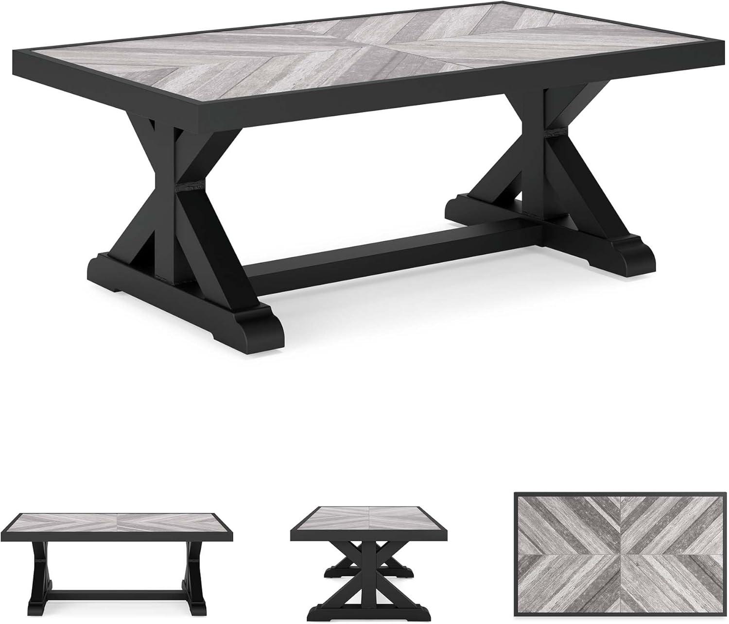 imageSignature Design by Ashley Beachcroft Farmhouse Weather and Rust Resistant Outdoor Coffee Table with Porcelain Tabletop Black amp Light GrayBlack