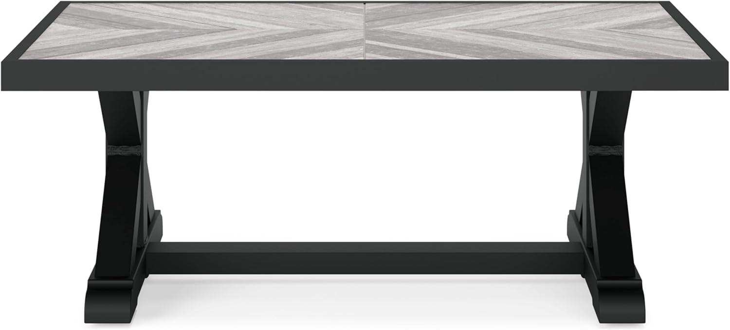 imageSignature Design by Ashley Beachcroft Farmhouse Weather and Rust Resistant Outdoor Coffee Table with Porcelain Tabletop Black amp Light GrayBlack