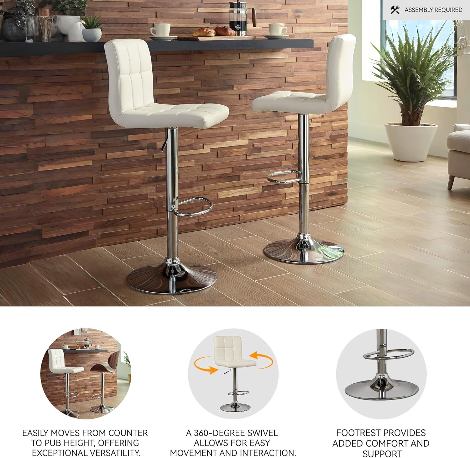 imageSignature Design by Ashley Bellatier Contemporary Adjustable Upholstered Swivel Barstool 2 Count WhiteWhite