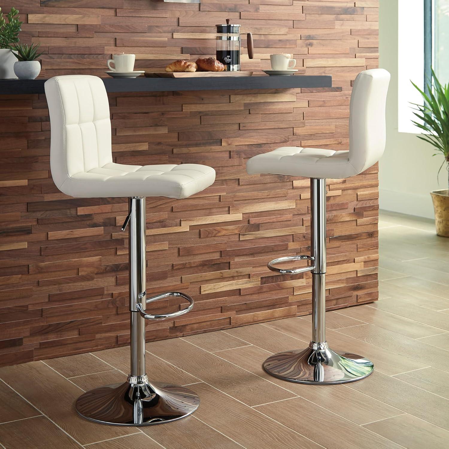 imageSignature Design by Ashley Bellatier Contemporary Adjustable Upholstered Swivel Barstool 2 Count WhiteWhite