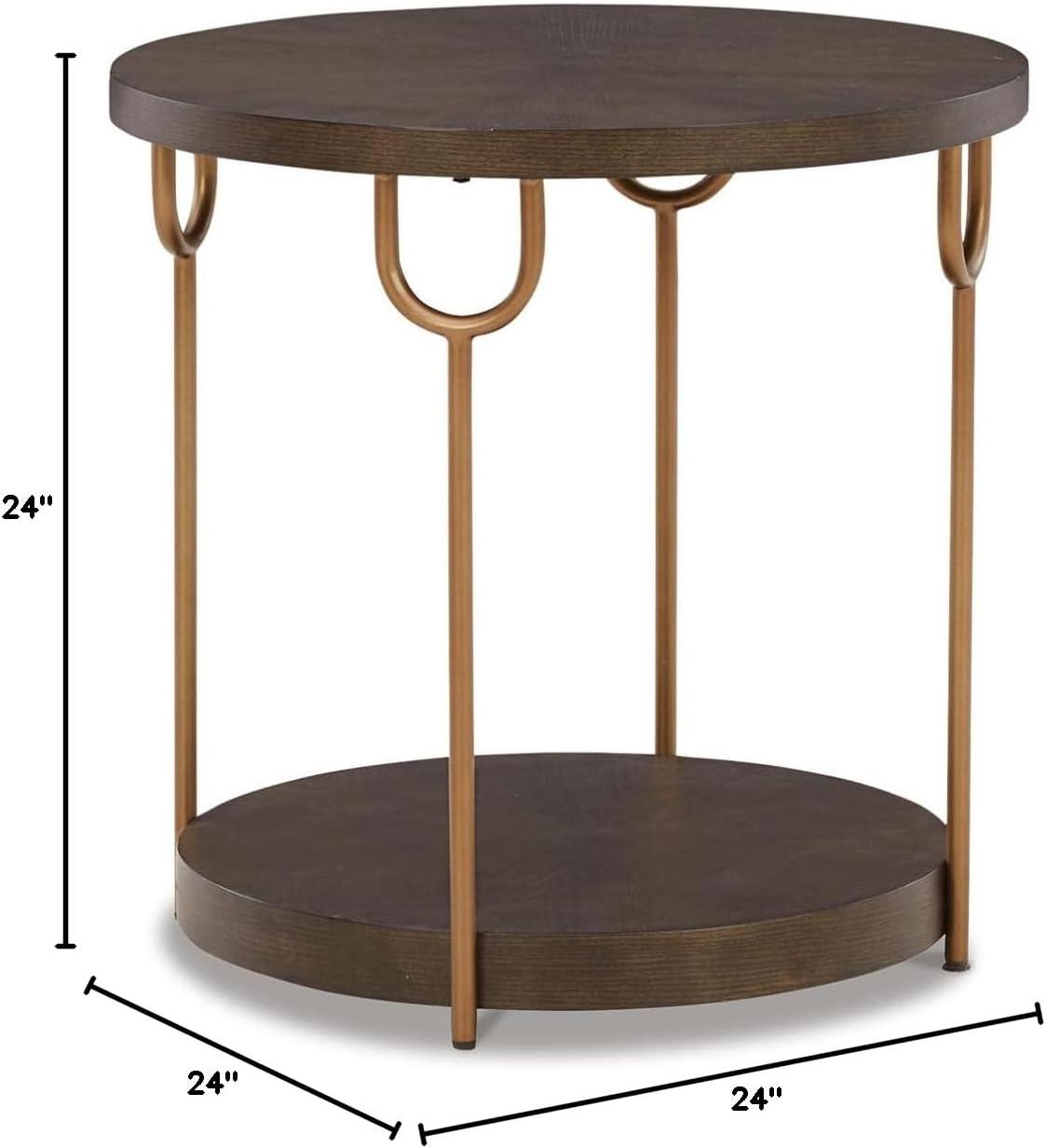 imageSignature Design by Ashley Brazburn Industrail Round End Table with Shelf Dark Brown amp MetallicDark Brown Metallic