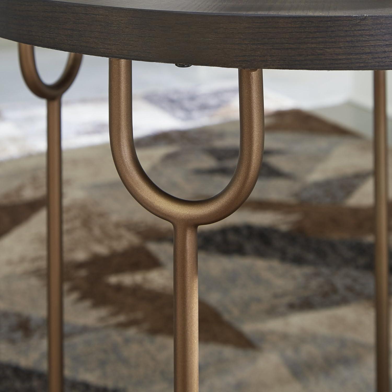 imageSignature Design by Ashley Brazburn Industrail Round End Table with Shelf Dark Brown amp MetallicDark Brown Metallic