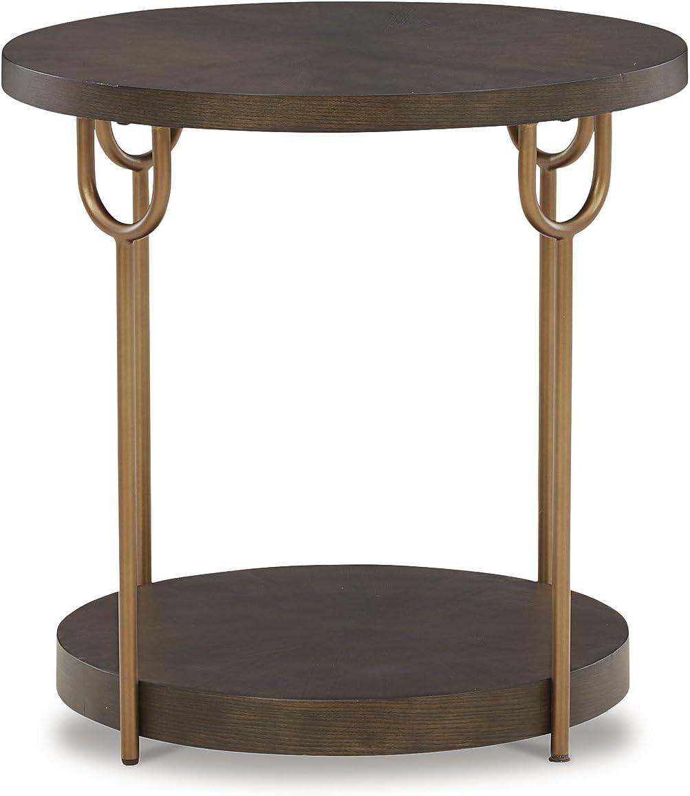 imageSignature Design by Ashley Brazburn Industrail Round End Table with Shelf Dark Brown amp MetallicDark Brown Metallic