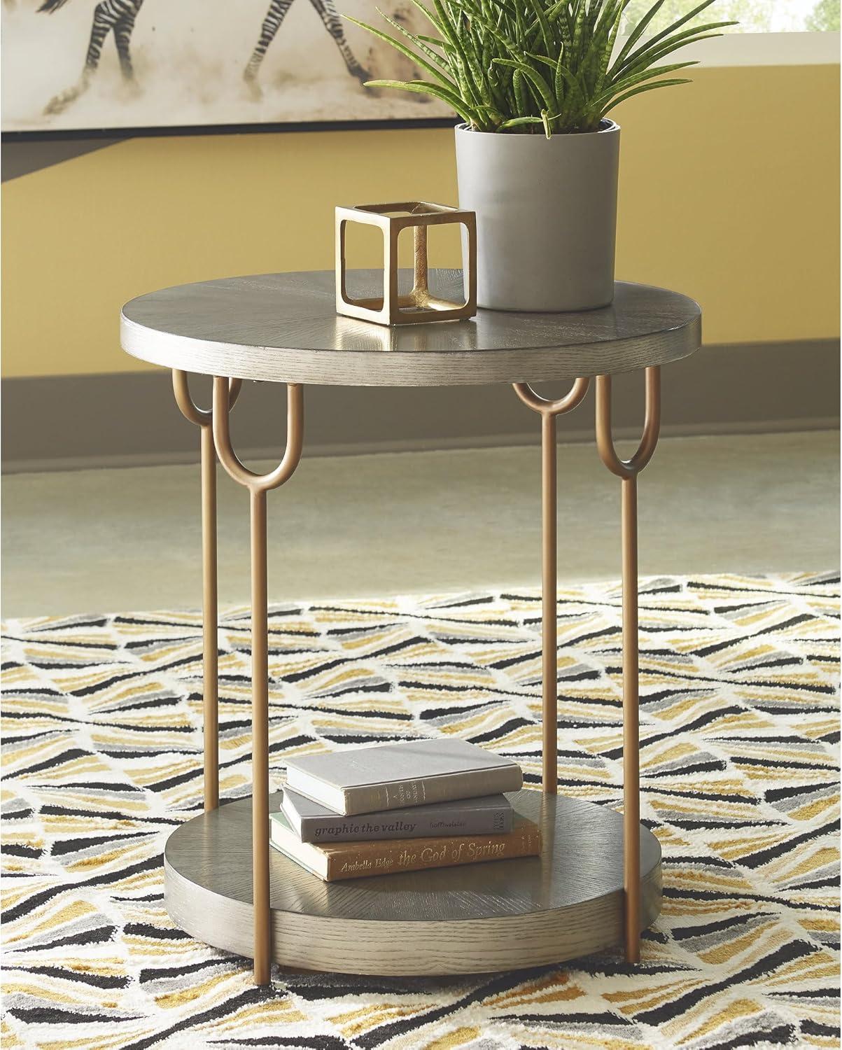 imageSignature Design by Ashley Brazburn Industrail Round End Table with Shelf Dark Brown amp MetallicGrey