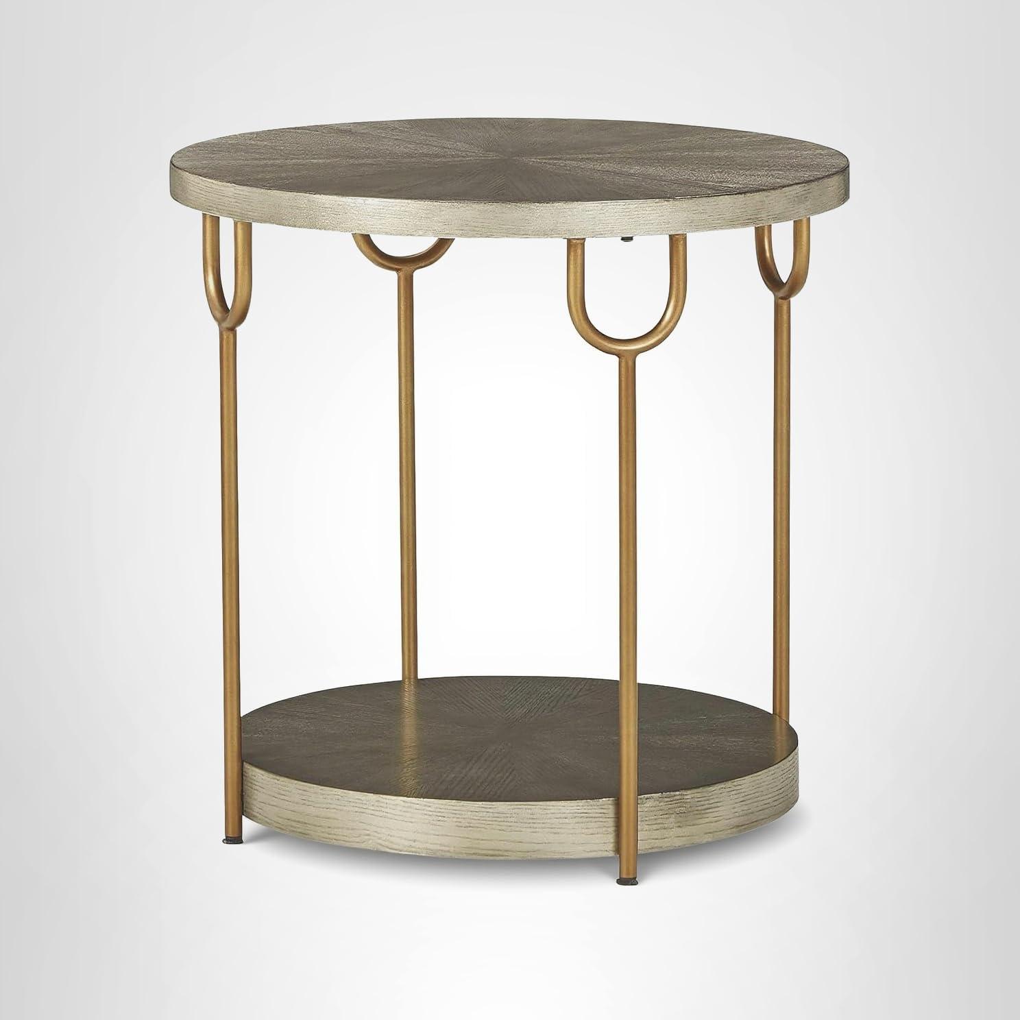 imageSignature Design by Ashley Brazburn Industrail Round End Table with Shelf Dark Brown amp MetallicGrey