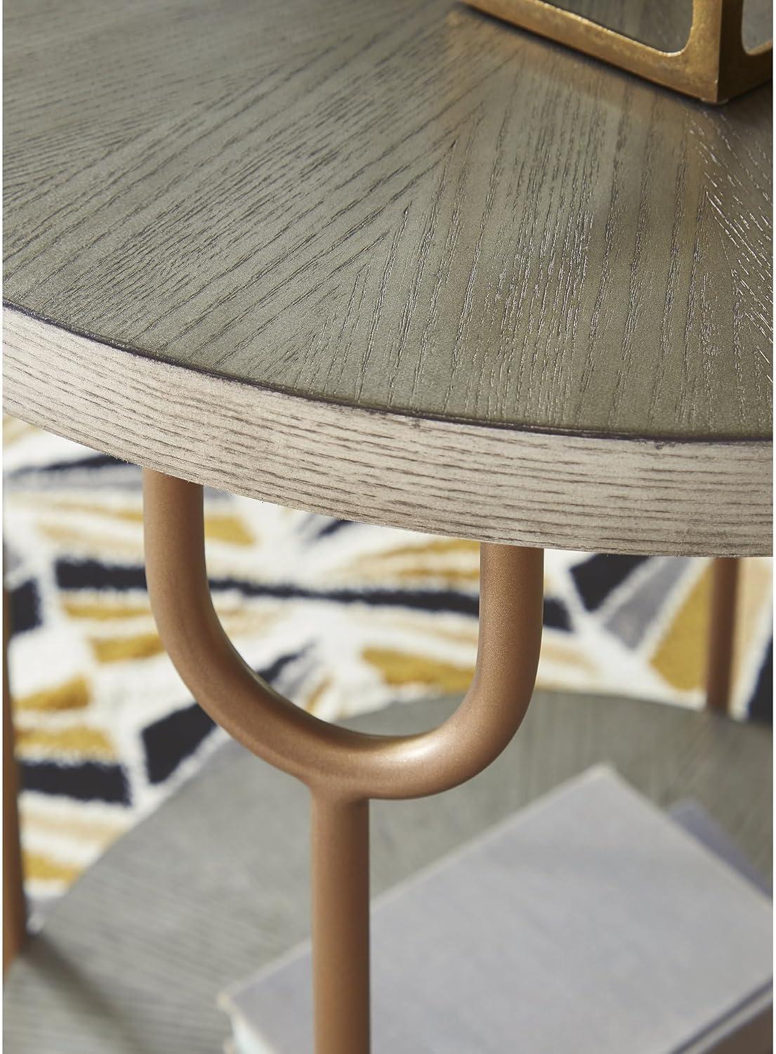 imageSignature Design by Ashley Brazburn Industrail Round End Table with Shelf Dark Brown amp MetallicGrey
