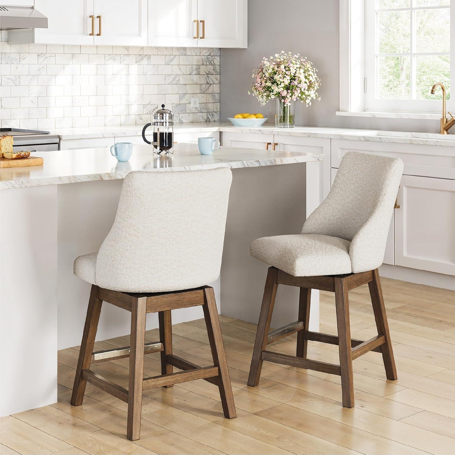 imageSignature Design by Ashley Cabalynn Counter Height Bar Stool Set of 2 Modern Farmhouse Foam Cushion Wood 2025 W x 235 D x 4175 H Light BrownWhite Light Brown