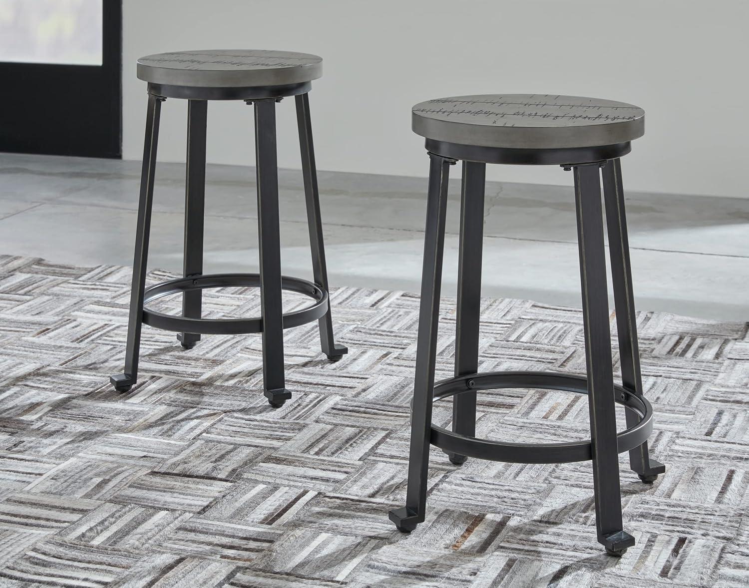 imageSignature Design by Ashley Challiman Industrial 29 Pub Height Barstool 2 Count WhiteAntique Gray