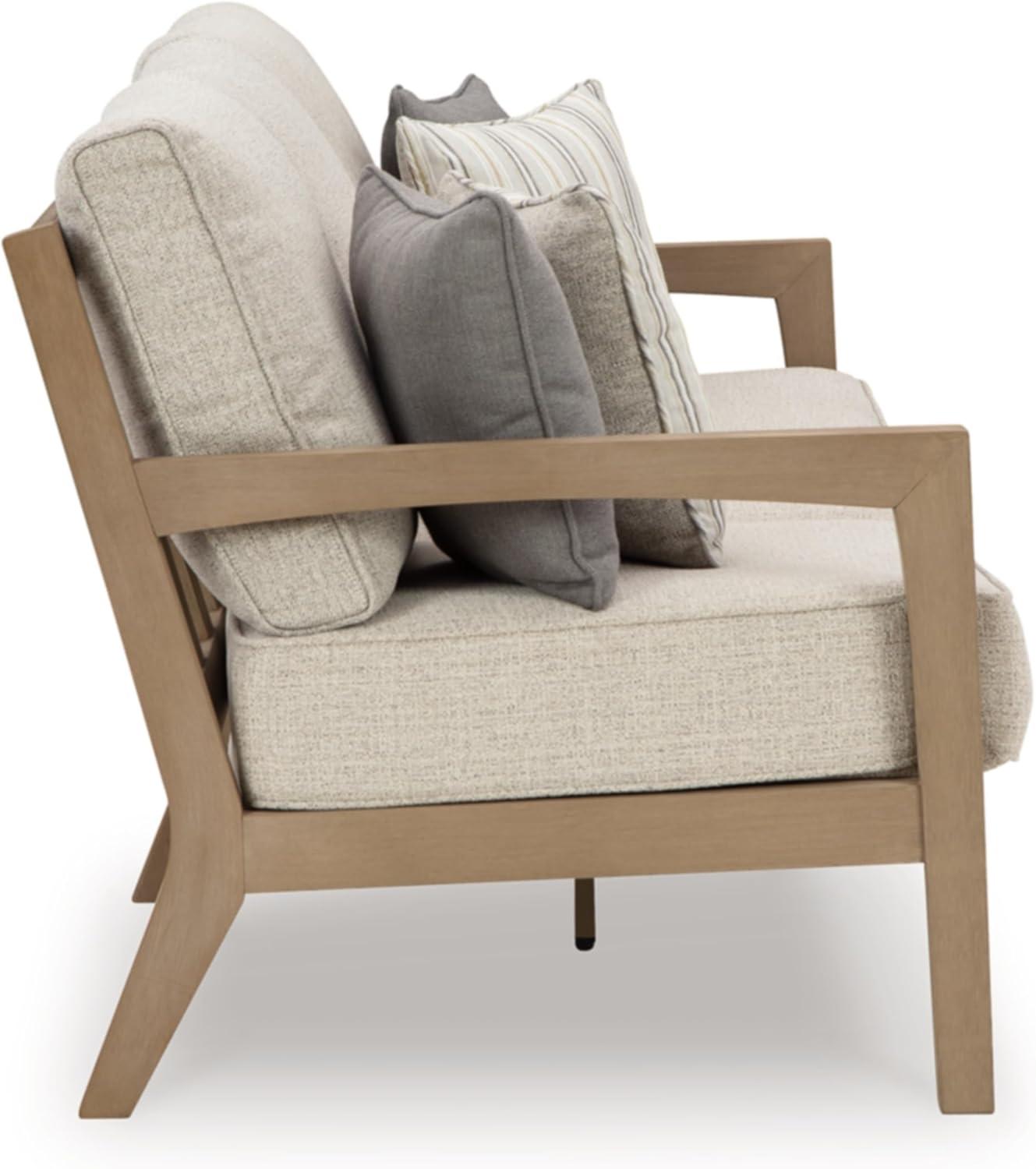 imageSignature Design by Ashley Hallow Creek Casual UV Resistant Resin Outdoor Coffee Table Light BrownBeige