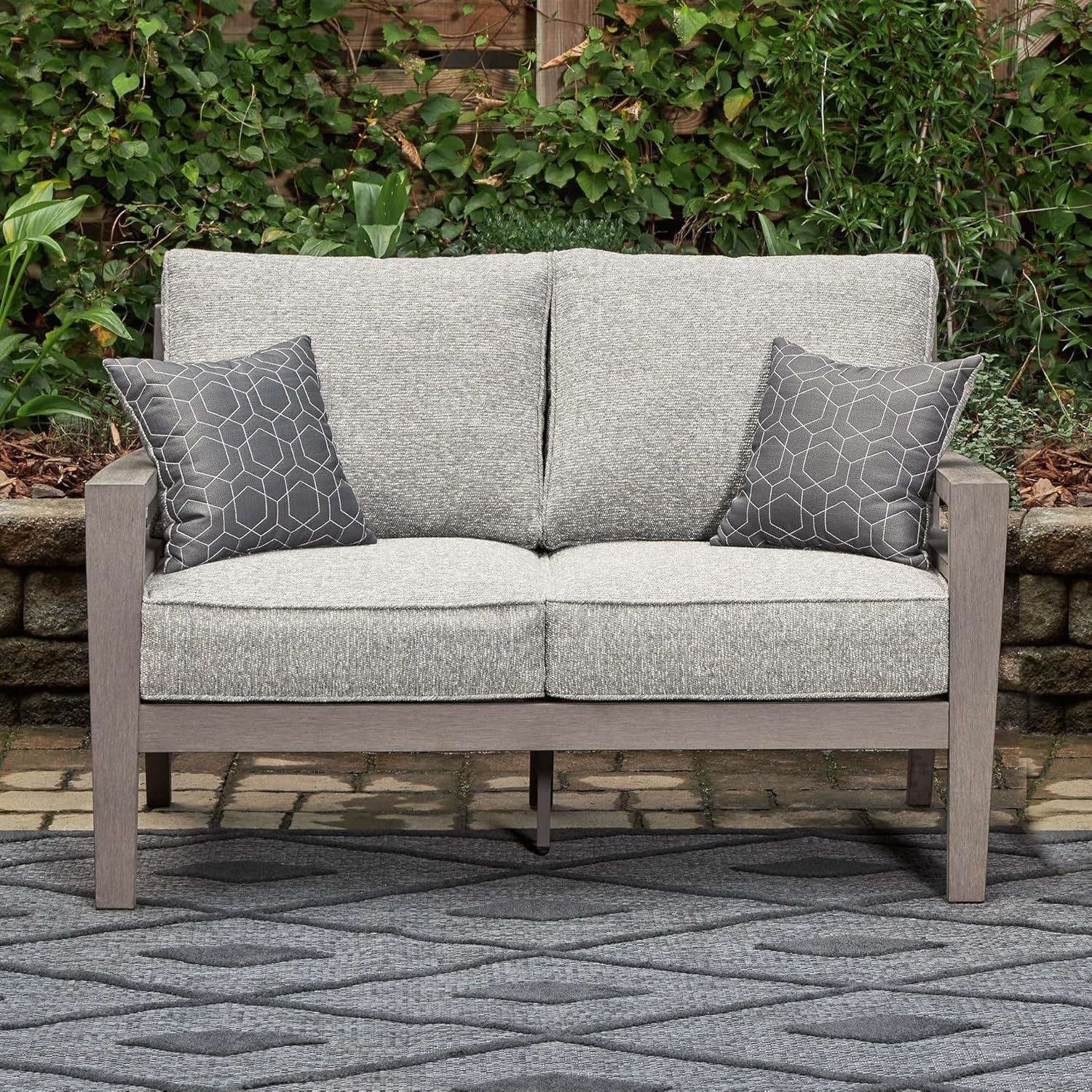 imageSignature Design by Ashley Hallow Creek Casual UV Resistant Resin Outdoor Coffee Table Light BrownDark Brown