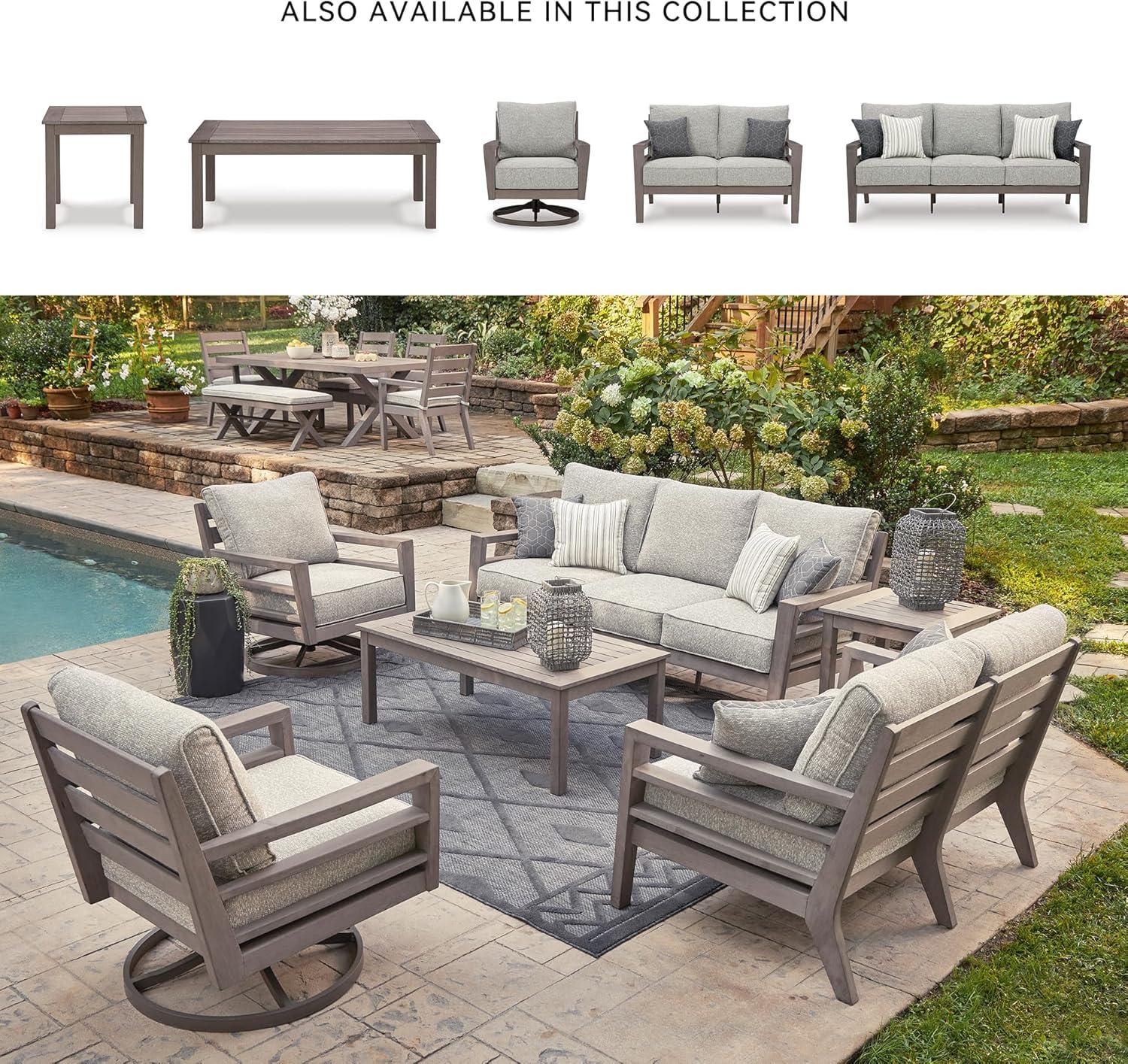 imageSignature Design by Ashley Hallow Creek Casual UV Resistant Resin Outdoor Coffee Table Light BrownDark Brown