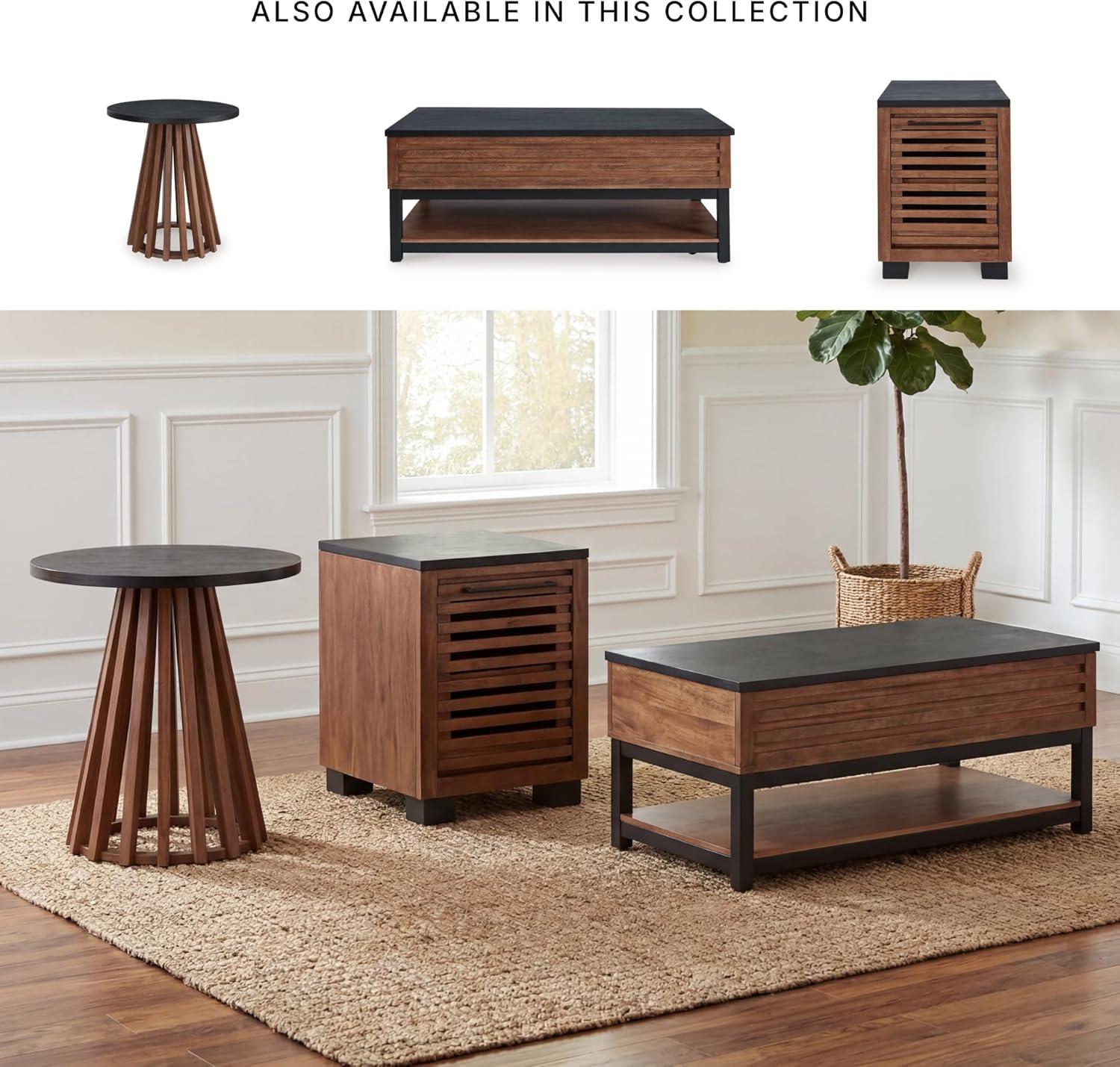 imageSignature Design by Ashley Kallari Casual Lift Top Coffee Table with 2 Storage Bins TwoTone Mango Wood 4775 W x 2625 D x 1963 H BrownBlackEnd Table