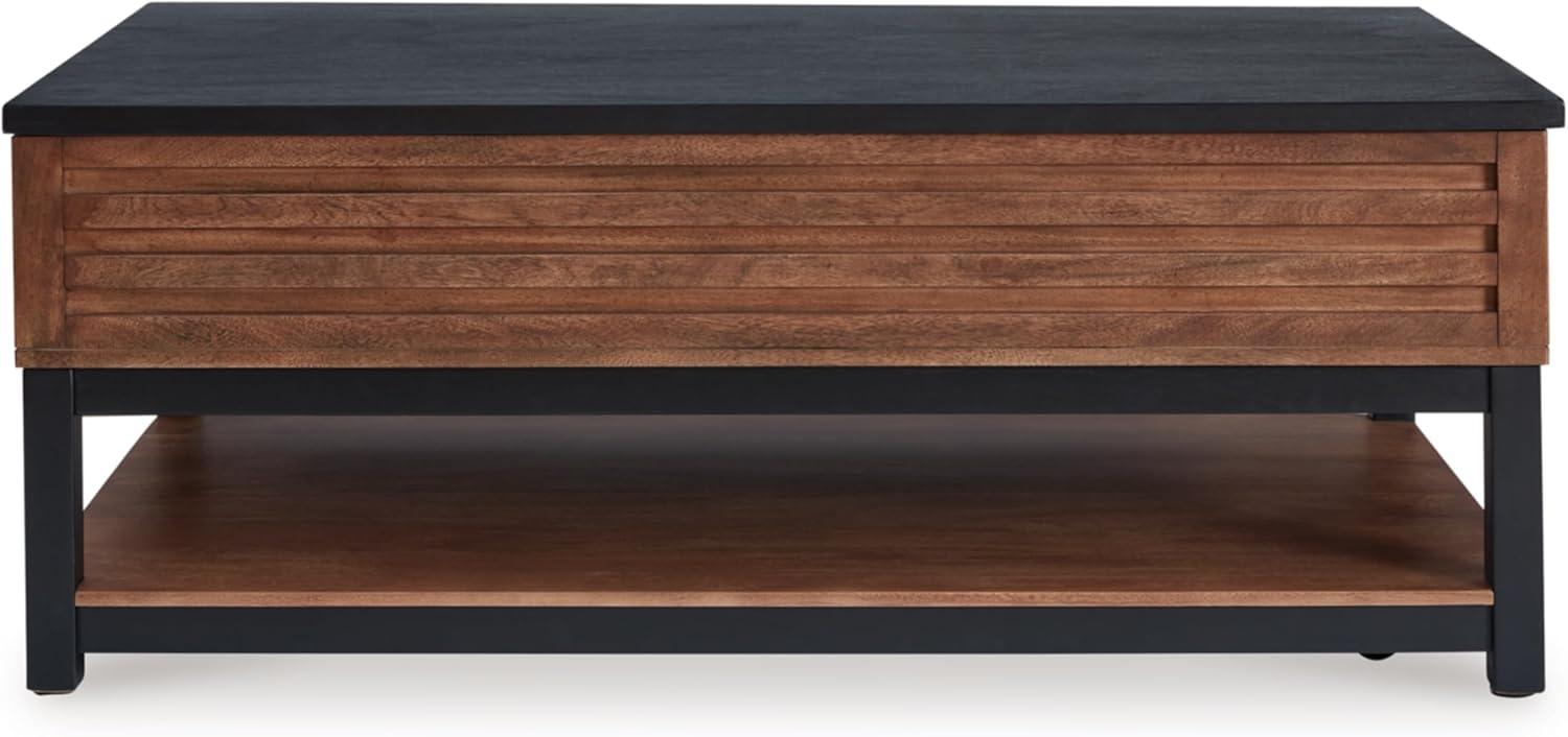 imageSignature Design by Ashley Kallari Casual Lift Top Coffee Table with 2 Storage Bins TwoTone Mango Wood 4775 W x 2625 D x 1963 H BrownBlackLiftTop Coffee Table