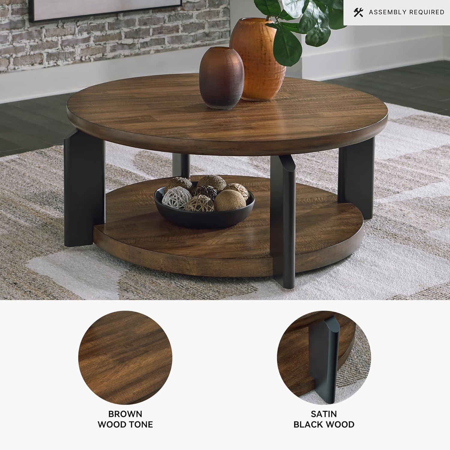 imageSignature Design by Ashley Kraeburn Casual Coffee Table with Lower Open Shelf and Casters Light Brown amp Black