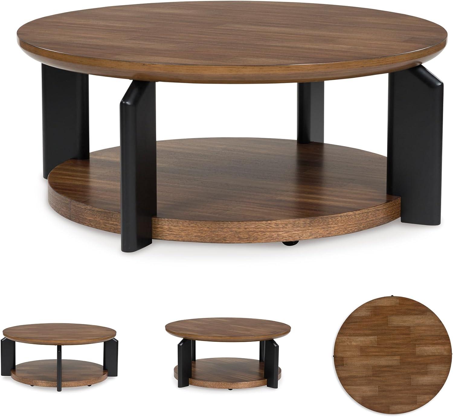 imageSignature Design by Ashley Kraeburn Casual Coffee Table with Lower Open Shelf and Casters Light Brown amp Black