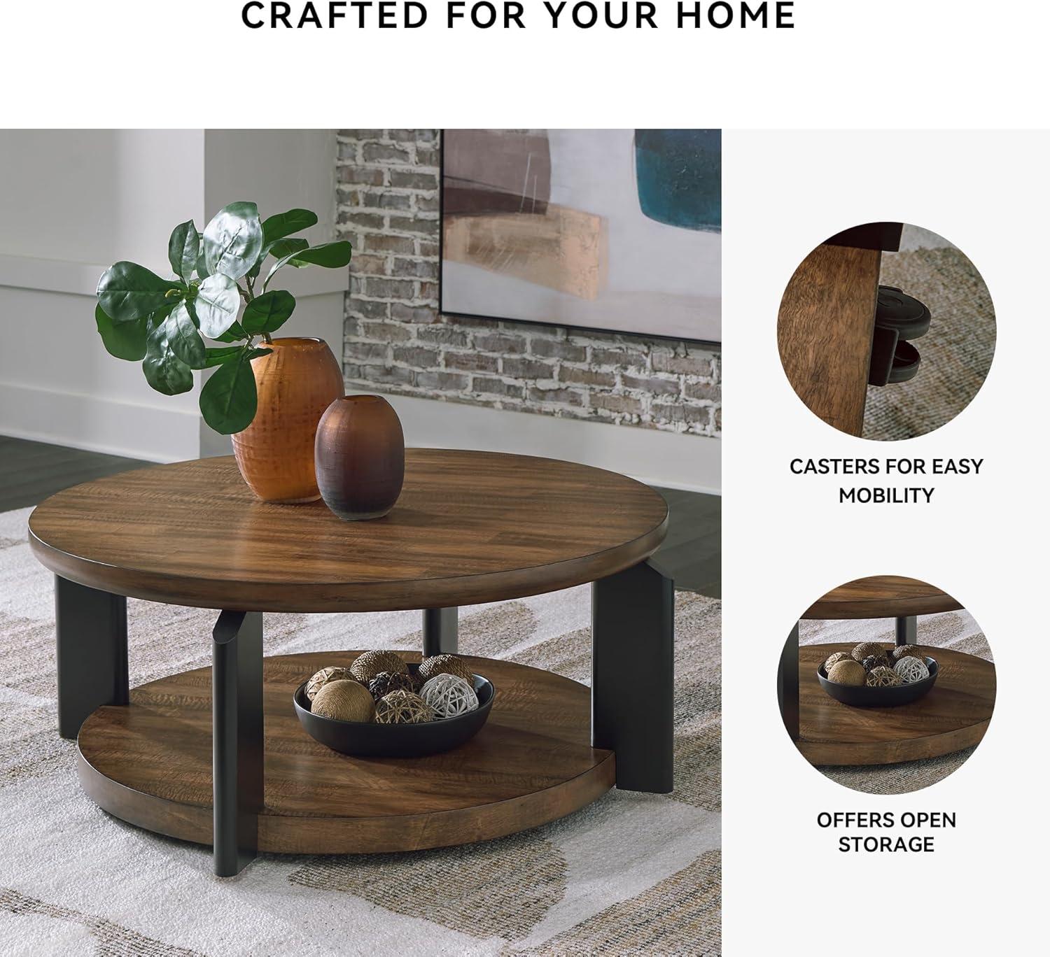 imageSignature Design by Ashley Kraeburn Casual Coffee Table with Lower Open Shelf and Casters Light Brown amp Black