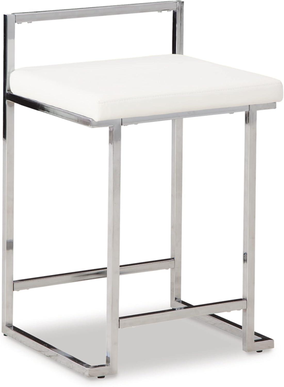 imageSignature Design by Ashley Madanere Contemporary Tall Upholstered Stool with Metal Frame 2 Count White amp ChromeWhite