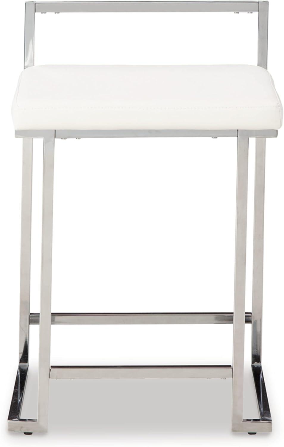 imageSignature Design by Ashley Madanere Contemporary Tall Upholstered Stool with Metal Frame 2 Count White amp ChromeWhite