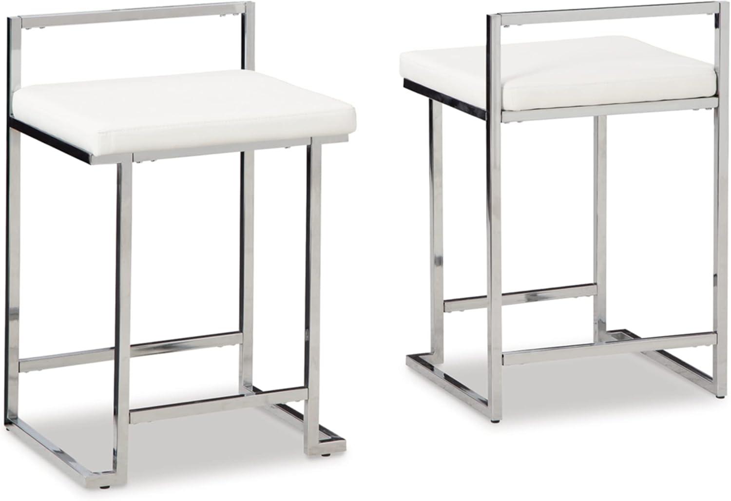 imageSignature Design by Ashley Madanere Contemporary Tall Upholstered Stool with Metal Frame 2 Count White amp ChromeWhite