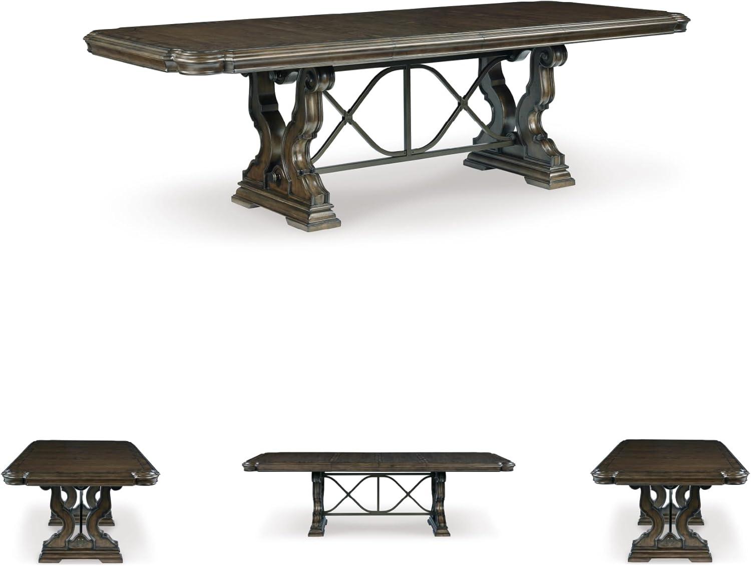 imageSignature Design by Ashley Maylee Classic Dining Extension Table with Removable Center Leaves and Double Pedestal Base Seats Up to 8 Dark BrownDining Extension Table