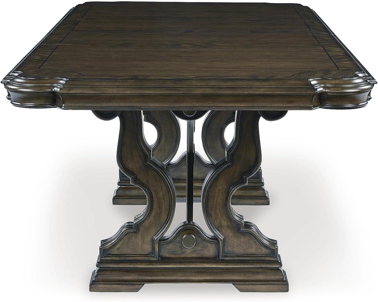 imageSignature Design by Ashley Maylee Classic Dining Extension Table with Removable Center Leaves and Double Pedestal Base Seats Up to 8 Dark BrownDining Extension Table