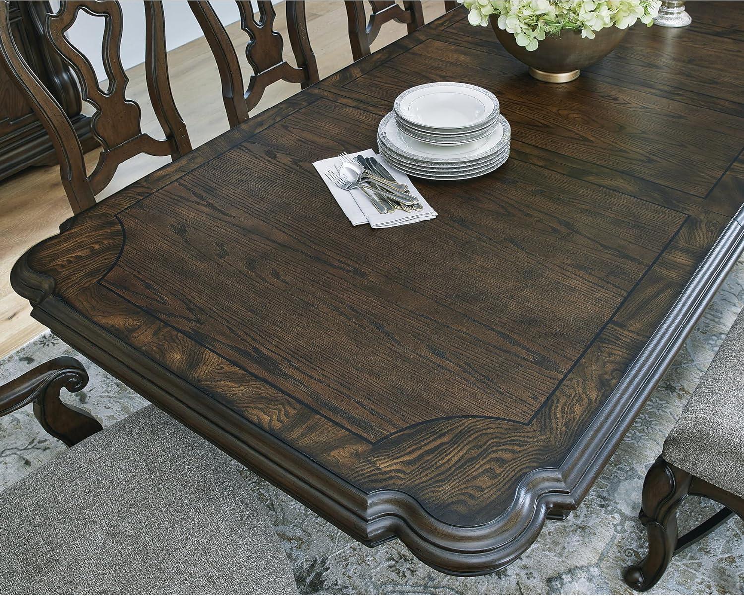 imageSignature Design by Ashley Maylee Classic Dining Extension Table with Removable Center Leaves and Double Pedestal Base Seats Up to 8 Dark BrownDining Extension Table