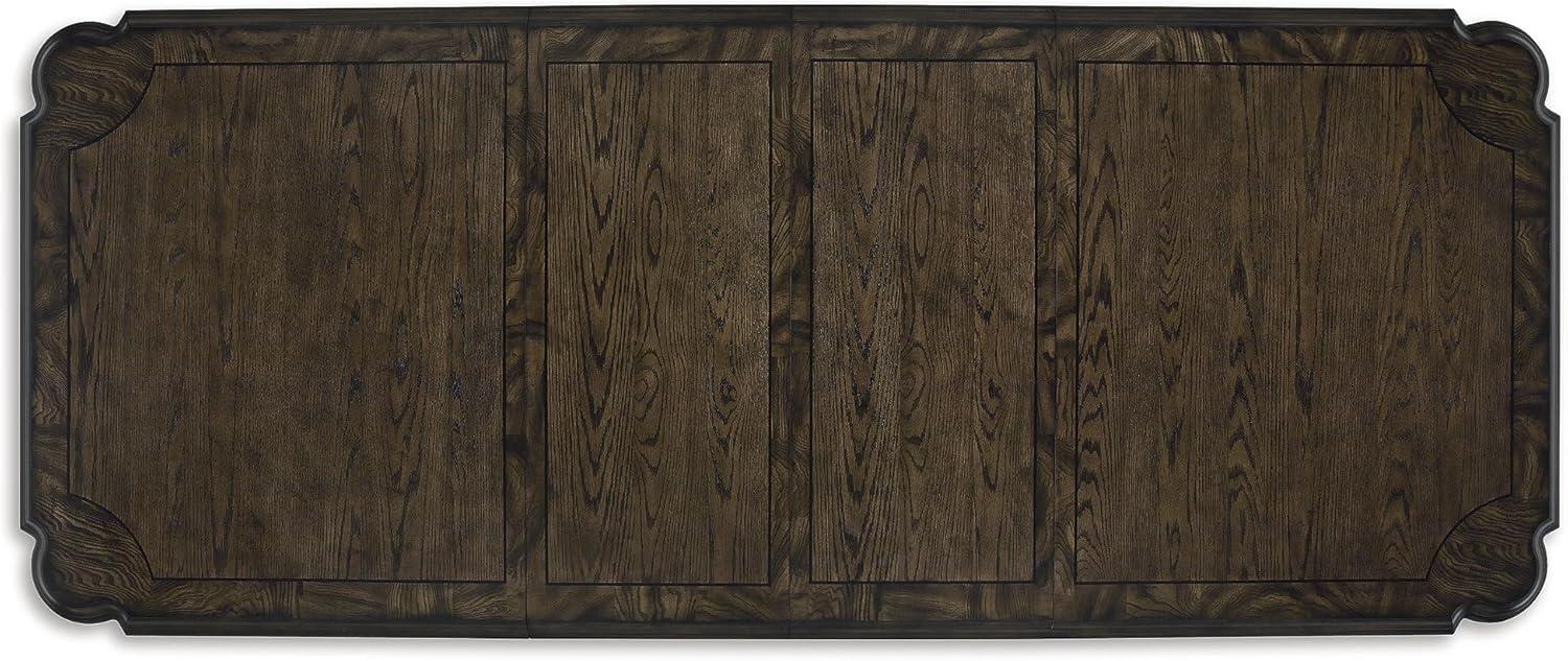 imageSignature Design by Ashley Maylee Classic Dining Extension Table with Removable Center Leaves and Double Pedestal Base Seats Up to 8 Dark BrownDining Extension Table