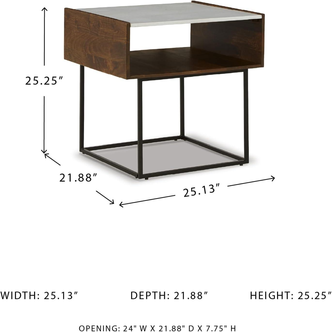 imageSignature Design by Ashley Rusitori Modern Rectangular End Table with White Marble Top Light Brown Wood Finish