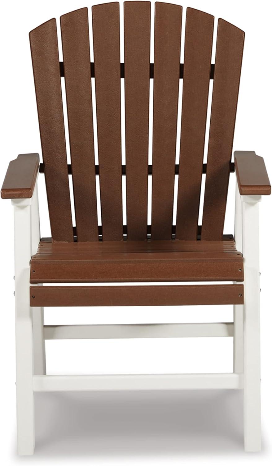 imageSignature Design by Ashley Sandy Dune Transitional Durable Weather Resistant Outdoor Counter Height Dining Table with Slatted Styling BeigeBrownWhite