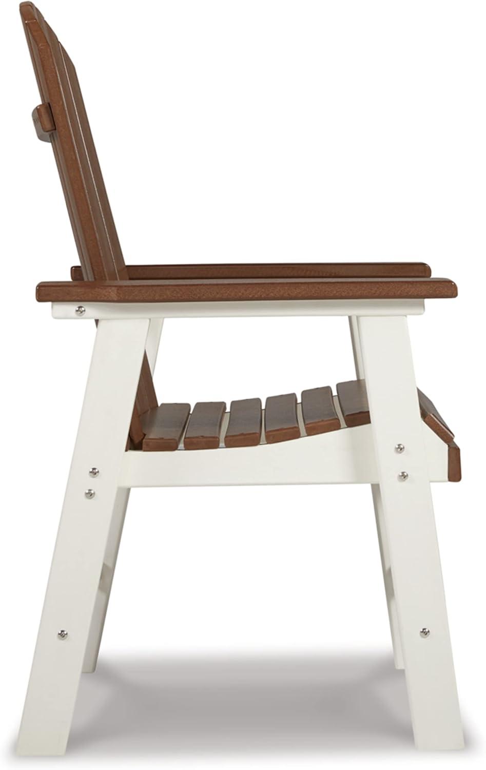 imageSignature Design by Ashley Sandy Dune Transitional Durable Weather Resistant Outdoor Counter Height Dining Table with Slatted Styling BeigeBrownWhite