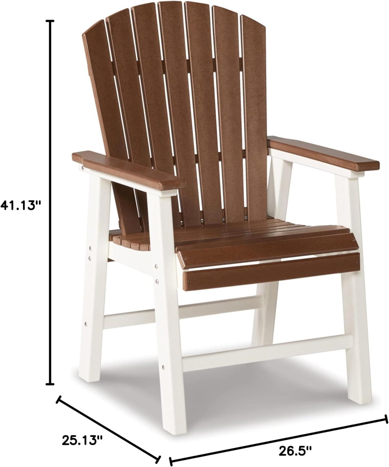 imageSignature Design by Ashley Sandy Dune Transitional Durable Weather Resistant Outdoor Counter Height Dining Table with Slatted Styling BeigeBrownWhite