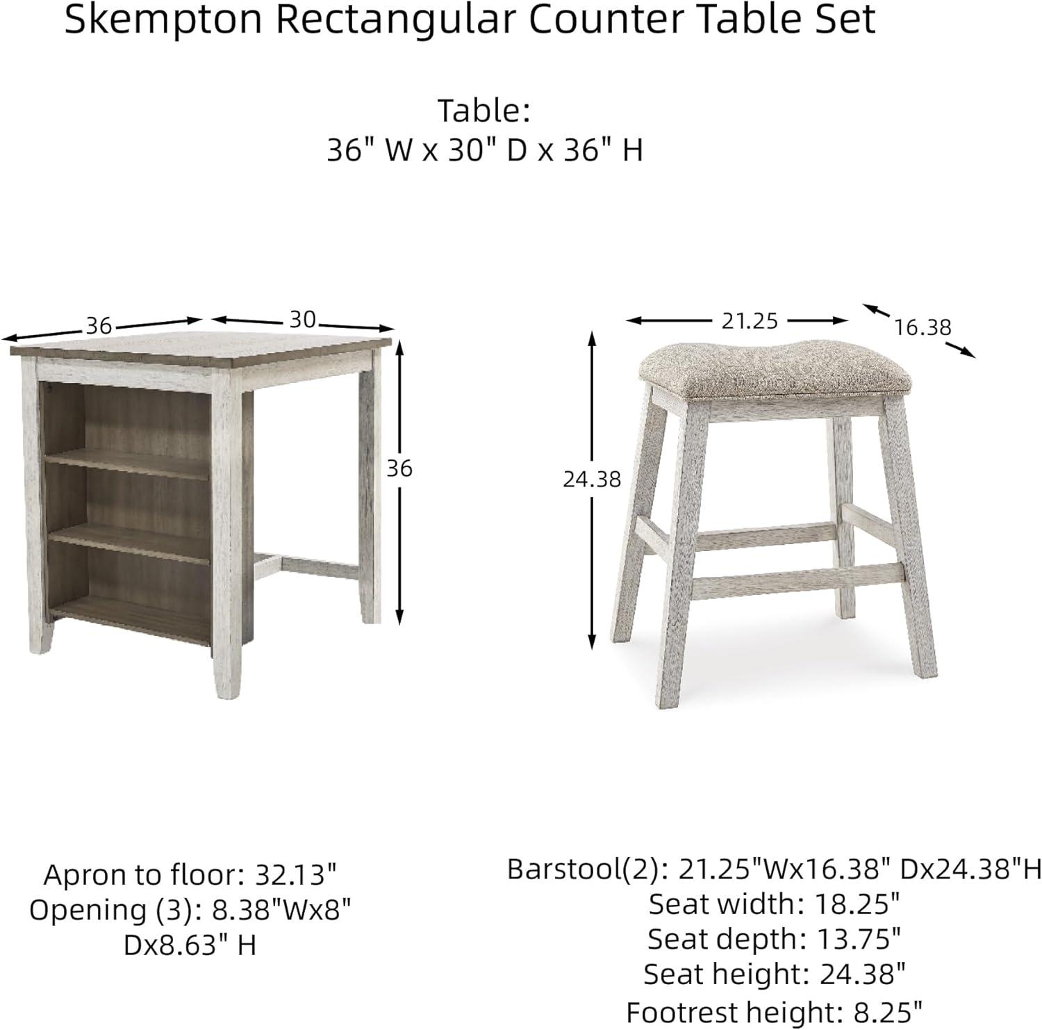 imageSignature Design by Ashley Skempton 3 Piece Counter Height Dining Set Includes Table and 2 Barstools Cushioned Seats Wood WhitewashWhitewash