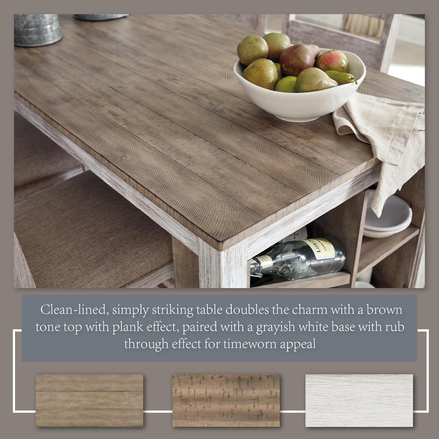 imageSignature Design by Ashley Skempton 3 Piece Counter Height Dining Set Includes Table and 2 Barstools Cushioned Seats Wood WhitewashWhitewash