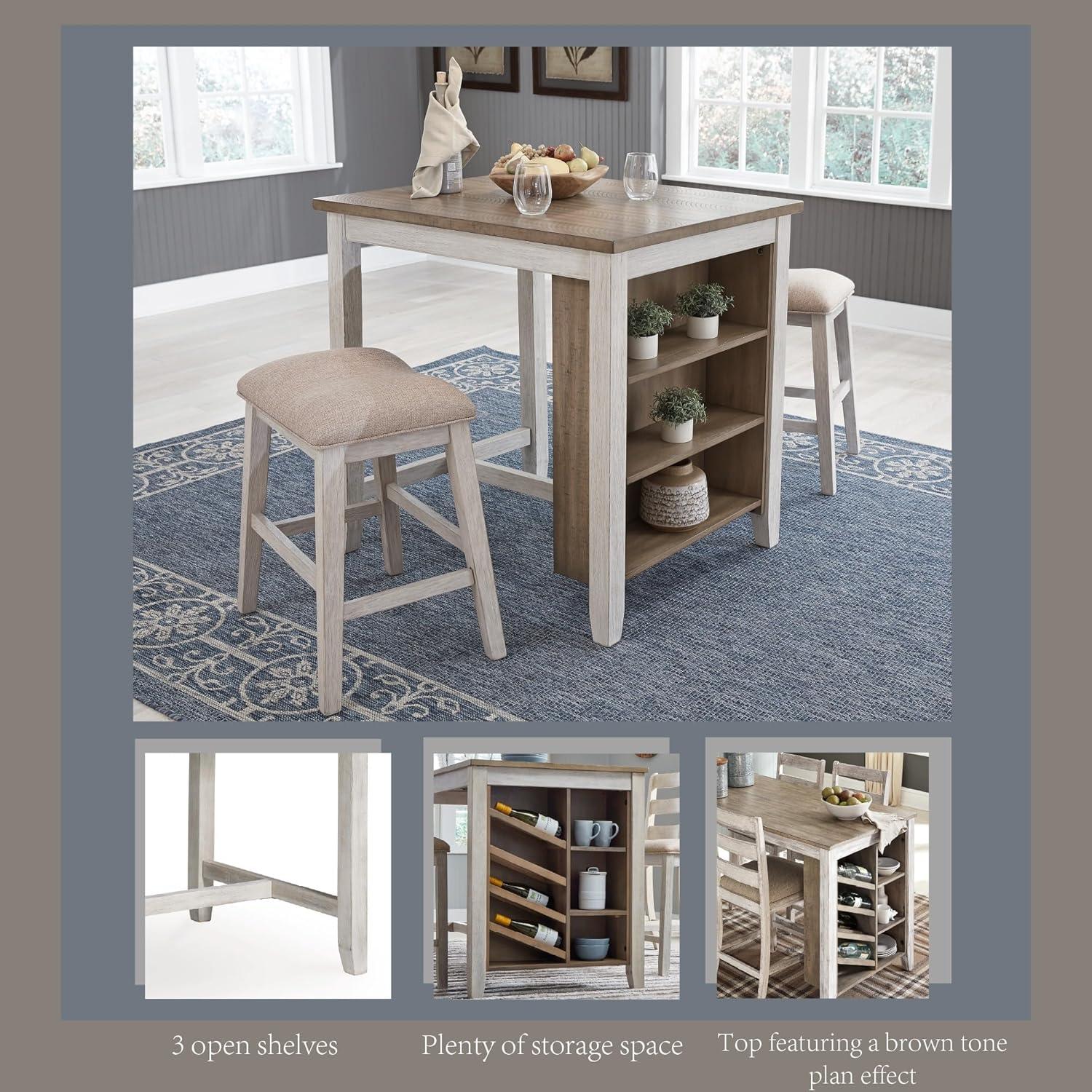 imageSignature Design by Ashley Skempton 3 Piece Counter Height Dining Set Includes Table and 2 Barstools Cushioned Seats Wood WhitewashWhitewash