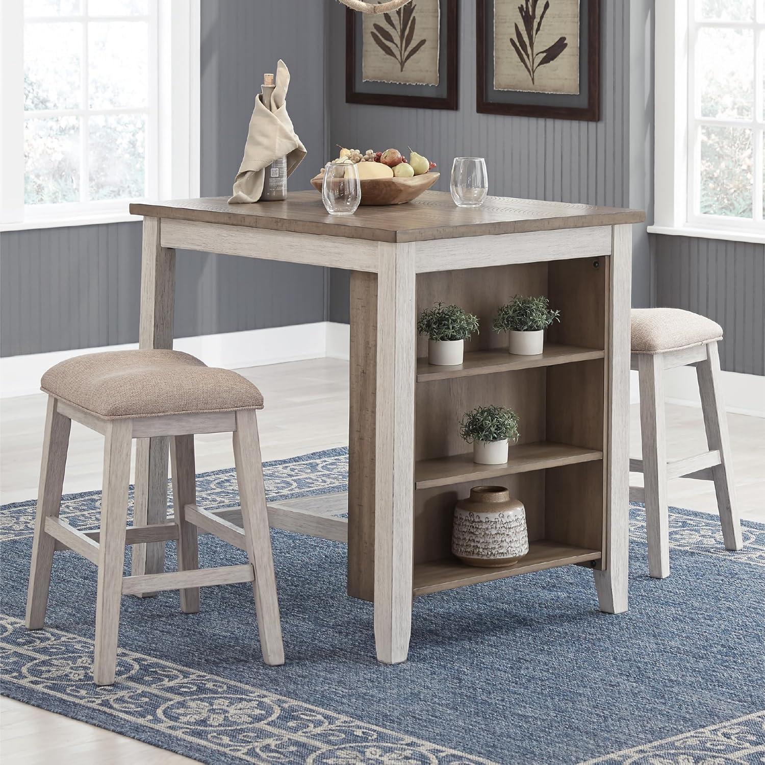 imageSignature Design by Ashley Skempton 3 Piece Counter Height Dining Set Includes Table and 2 Barstools Cushioned Seats Wood WhitewashWhitewash