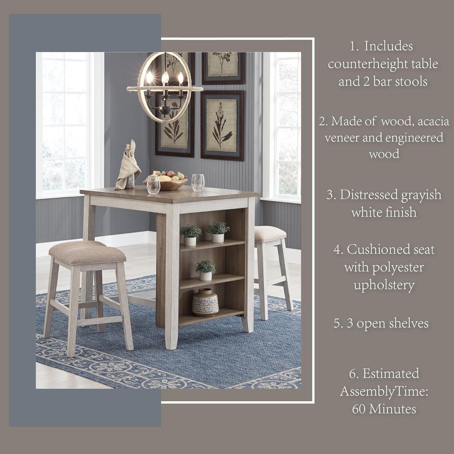 imageSignature Design by Ashley Skempton 3 Piece Counter Height Dining Set Includes Table and 2 Barstools Cushioned Seats Wood WhitewashWhitewash