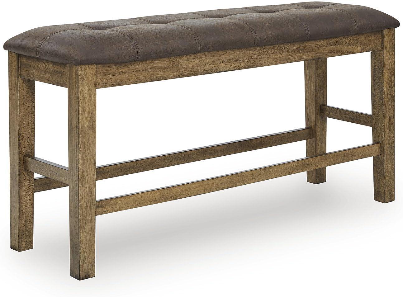 imageSignature Design by Ashley Vallister Contemporary Tufted Faux Leather Upholstered Counter Height Dining Bench with Burnished Edges Light Brown