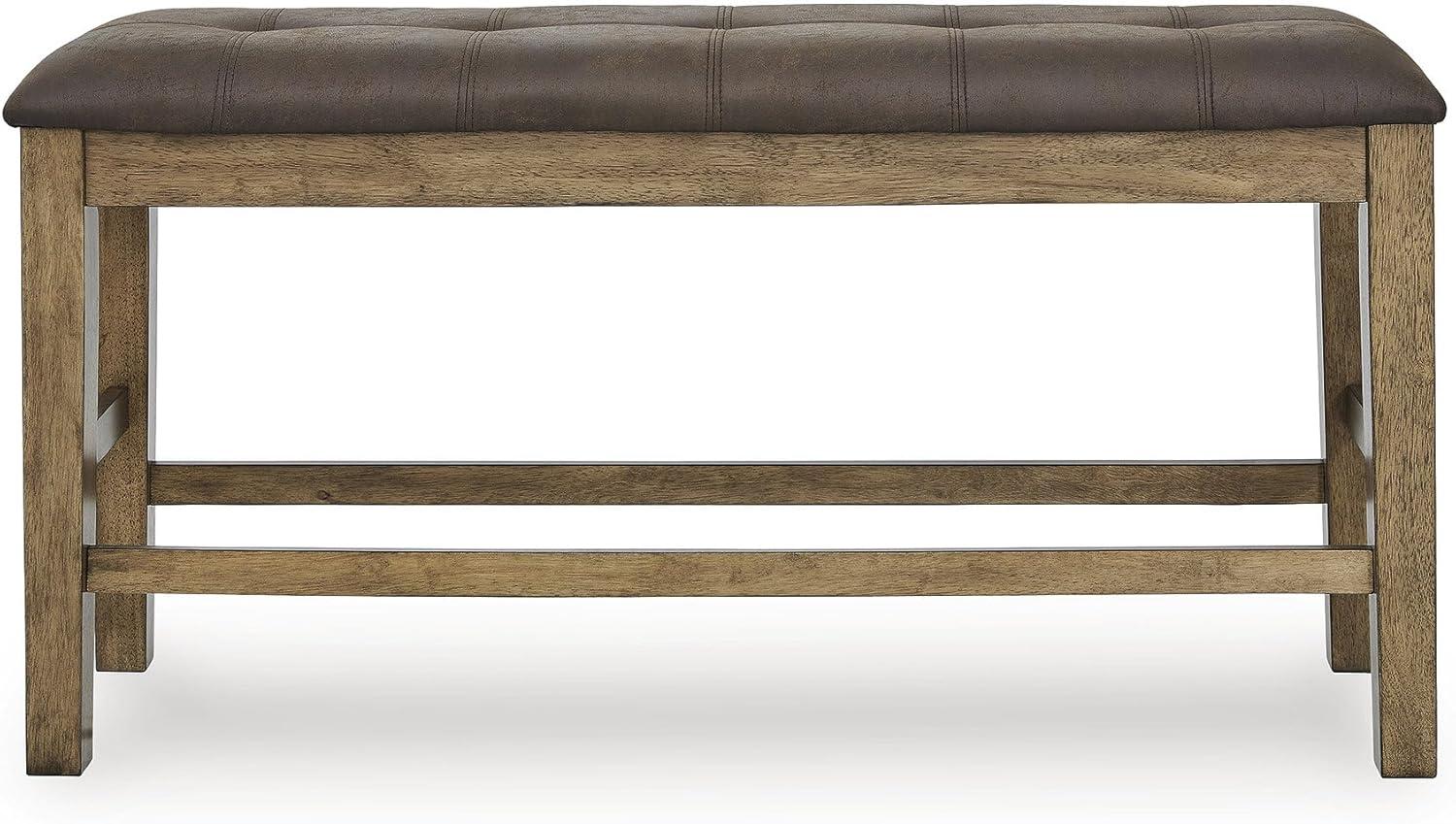 imageSignature Design by Ashley Vallister Contemporary Tufted Faux Leather Upholstered Counter Height Dining Bench with Burnished Edges Light Brown