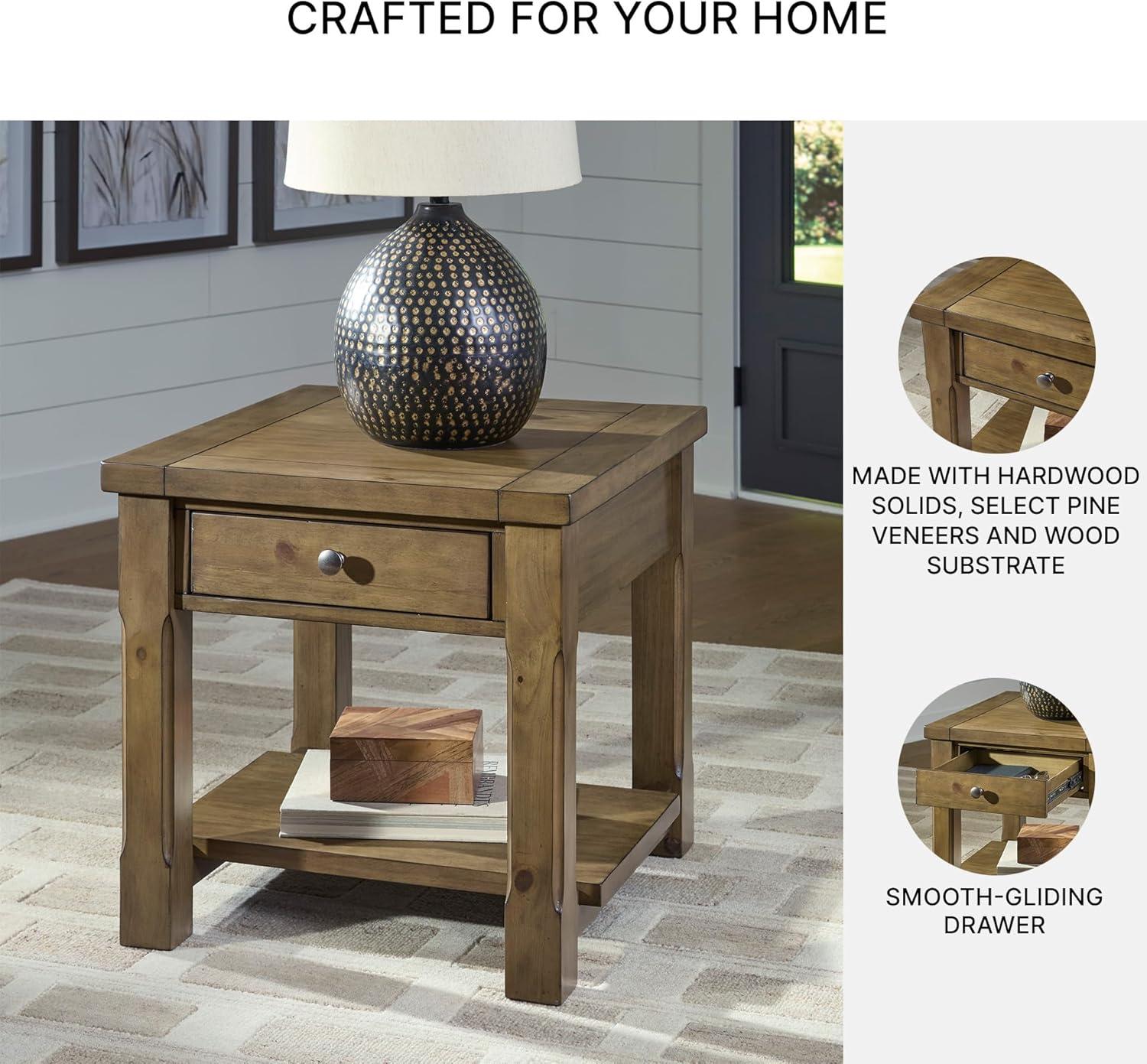 imageSignature Design by Ashley Vandenmore Farmhouse Coffee Table with Drawer and Shelf Light BrownRectangular End Table