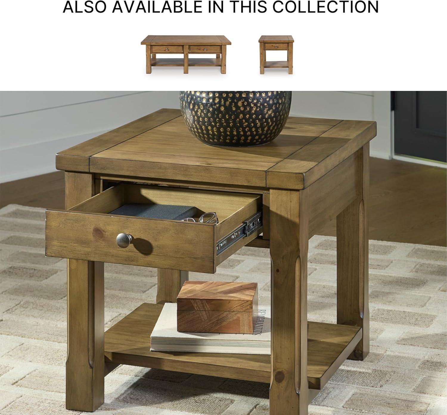 imageSignature Design by Ashley Vandenmore Farmhouse Coffee Table with Drawer and Shelf Light BrownRectangular End Table