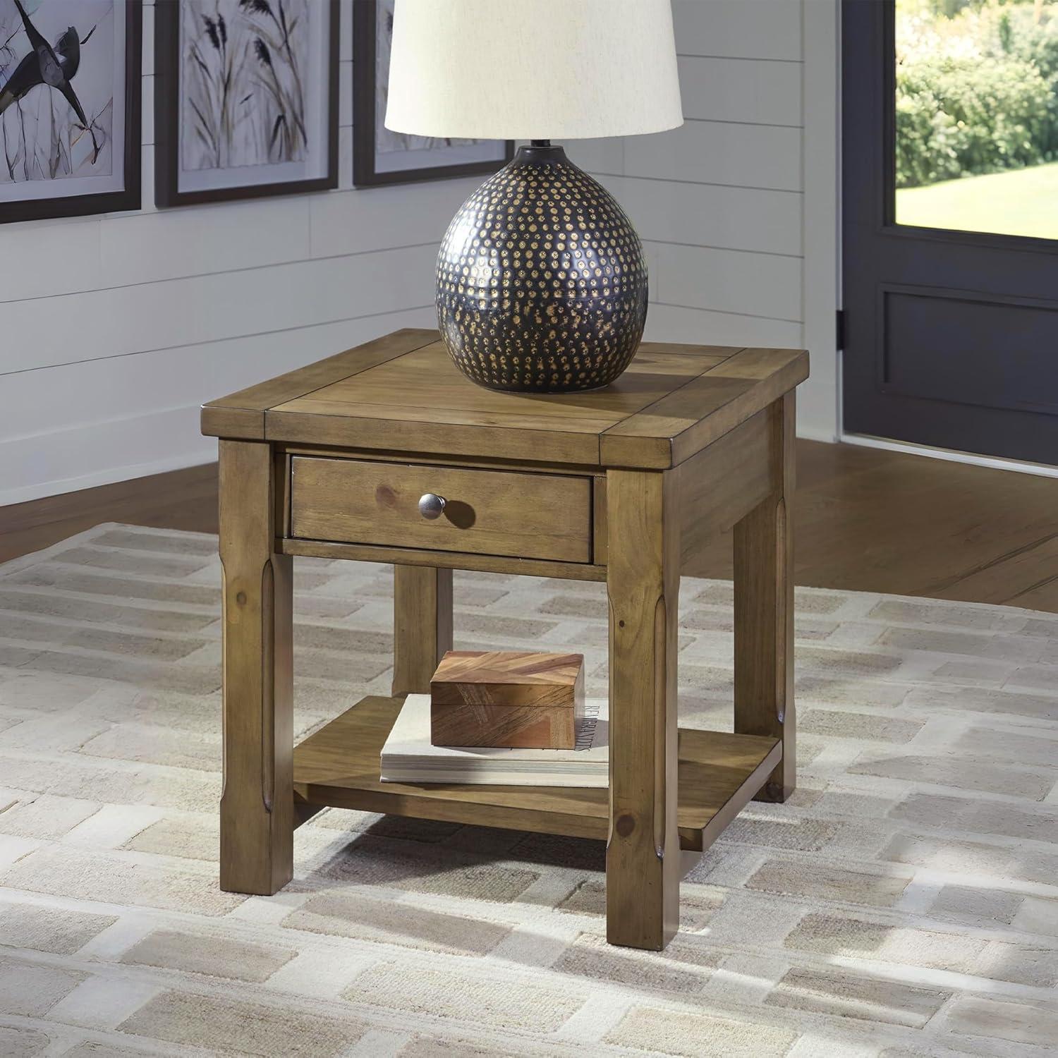 imageSignature Design by Ashley Vandenmore Farmhouse Coffee Table with Drawer and Shelf Light BrownRectangular End Table
