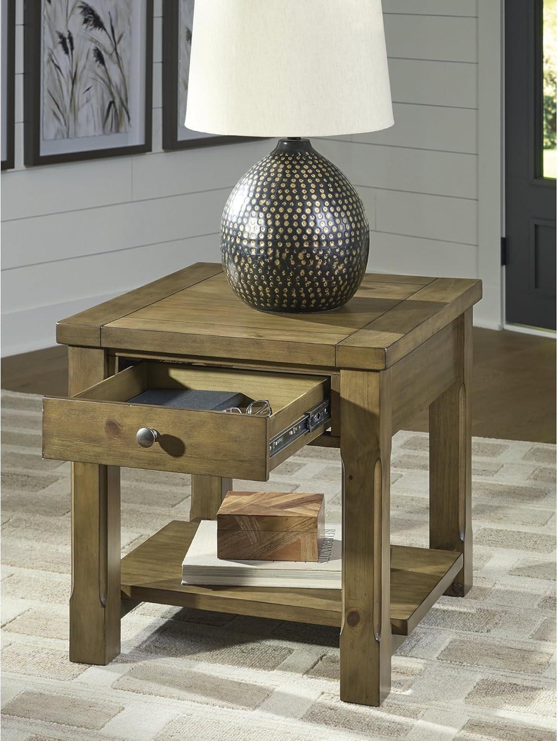 imageSignature Design by Ashley Vandenmore Farmhouse Coffee Table with Drawer and Shelf Light BrownRectangular End Table