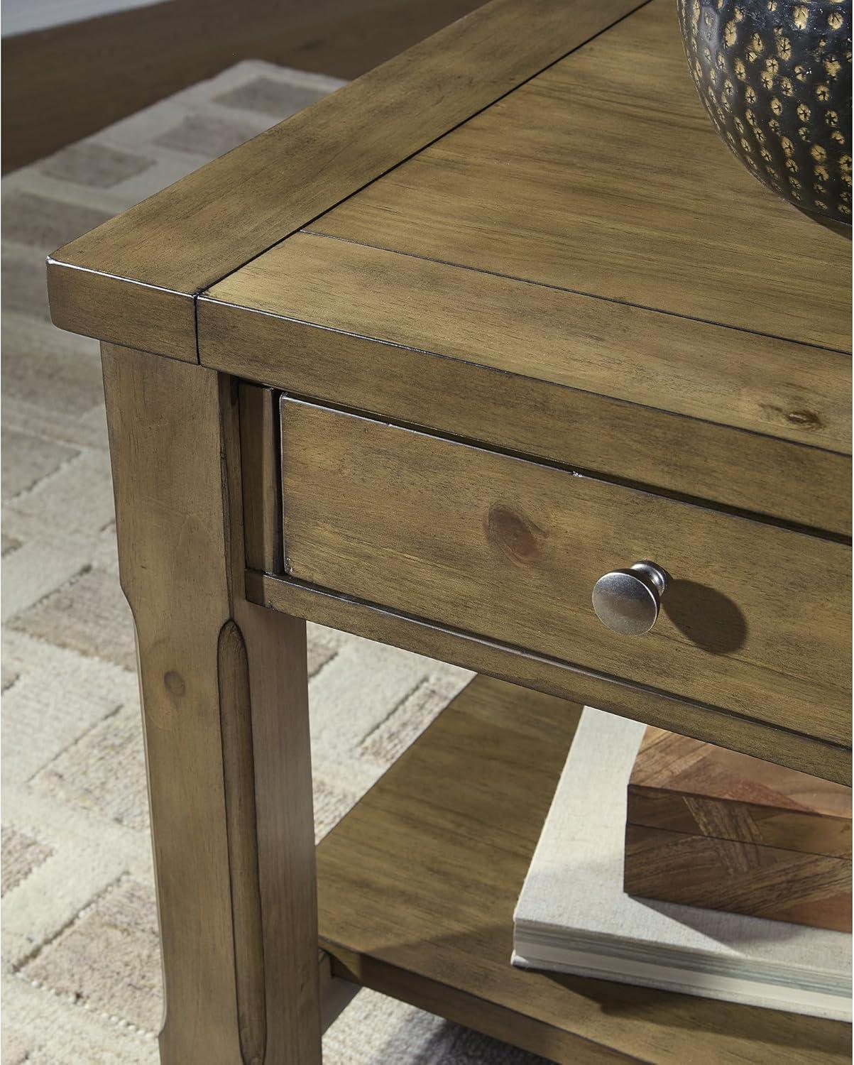 imageSignature Design by Ashley Vandenmore Farmhouse Coffee Table with Drawer and Shelf Light BrownRectangular End Table