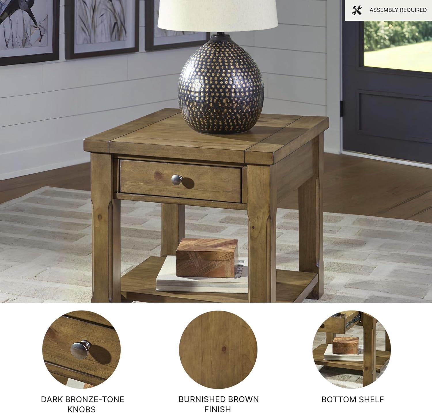 imageSignature Design by Ashley Vandenmore Farmhouse Coffee Table with Drawer and Shelf Light BrownRectangular End Table