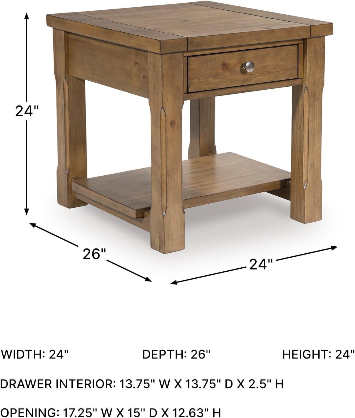 imageSignature Design by Ashley Vandenmore Farmhouse Coffee Table with Drawer and Shelf Light BrownRectangular End Table